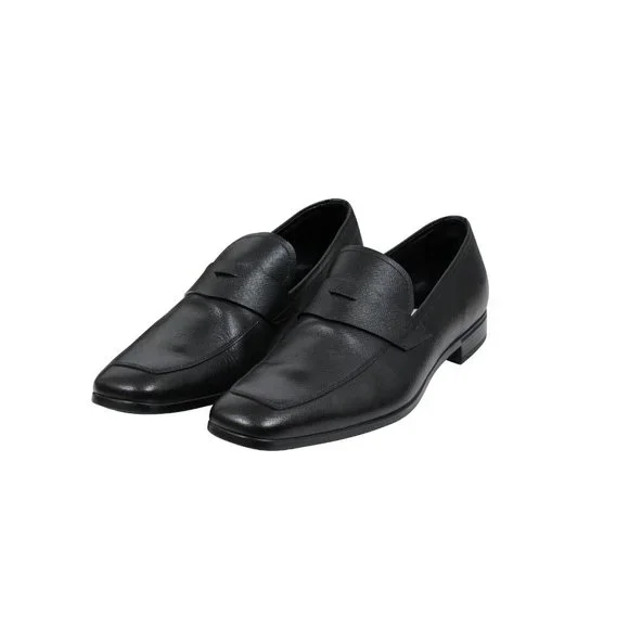 Prada Mens Penny Loafers US 8.5 UK 7.5 Black Saffiano Leather Slip On Moccasins - Picture 3 of 10